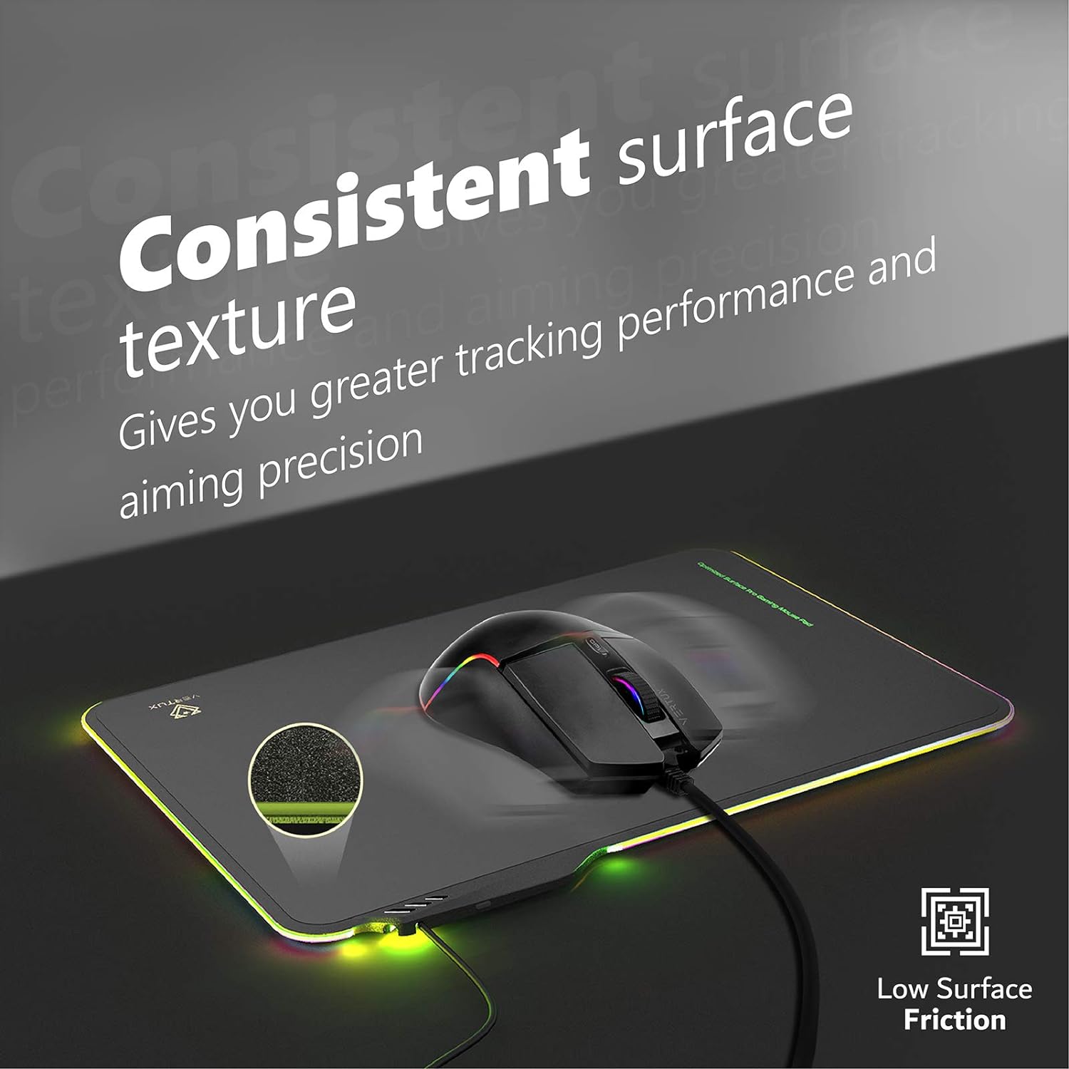 Vertux Gaming Mouse Pad | Fluxpad Optimized Low Resistance | Anti-Friction | Slim Gaming Mouse | Smooth LED | Stable Surface Mouse Pad | Wear-Resistant Gaming Mouse Pad-Black Vertux Gaming Mouse Pad | Fluxpad Optimized Low Resistance | Anti-Friction | Slim Gaming Mouse | Smooth LED | Stable Surface Mouse Pad | Wear-Resistant Gaming Mouse Pad-Black